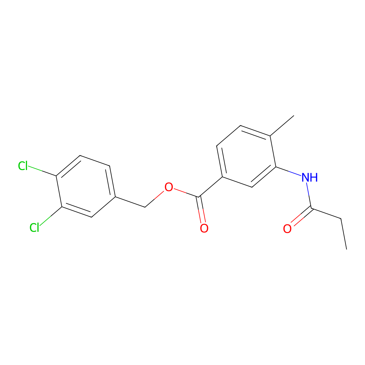 3,4-Dichlorobenzyl 4-methyl-3-(propionylamino)benzoate molecular structure, CAS 692289-64-8