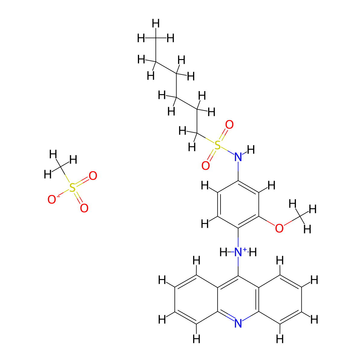 Hexanesulfonamide, N-(4-(acridin-9-ylamino)-3-methoxyphenyl)-, methanesulfonate molecular structure, CAS 69242-94-0