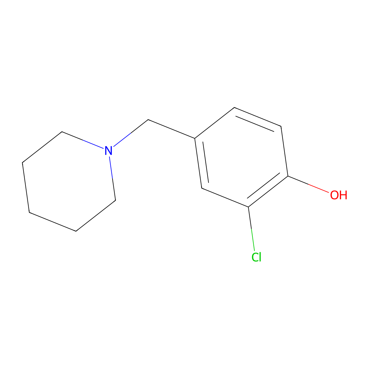 2-Chloro-4-(piperidin-1-ylmethyl)phenol molecular structure, CAS 69245-90-5