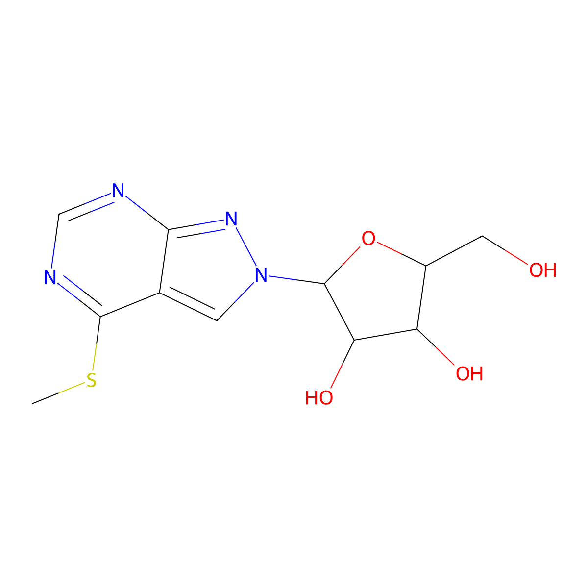 4-(Methylsulfanyl)-2-pentofuranosyl-2H-pyrazolo[3,4-d]pyrimidine molecular structure, CAS 69259-10-5