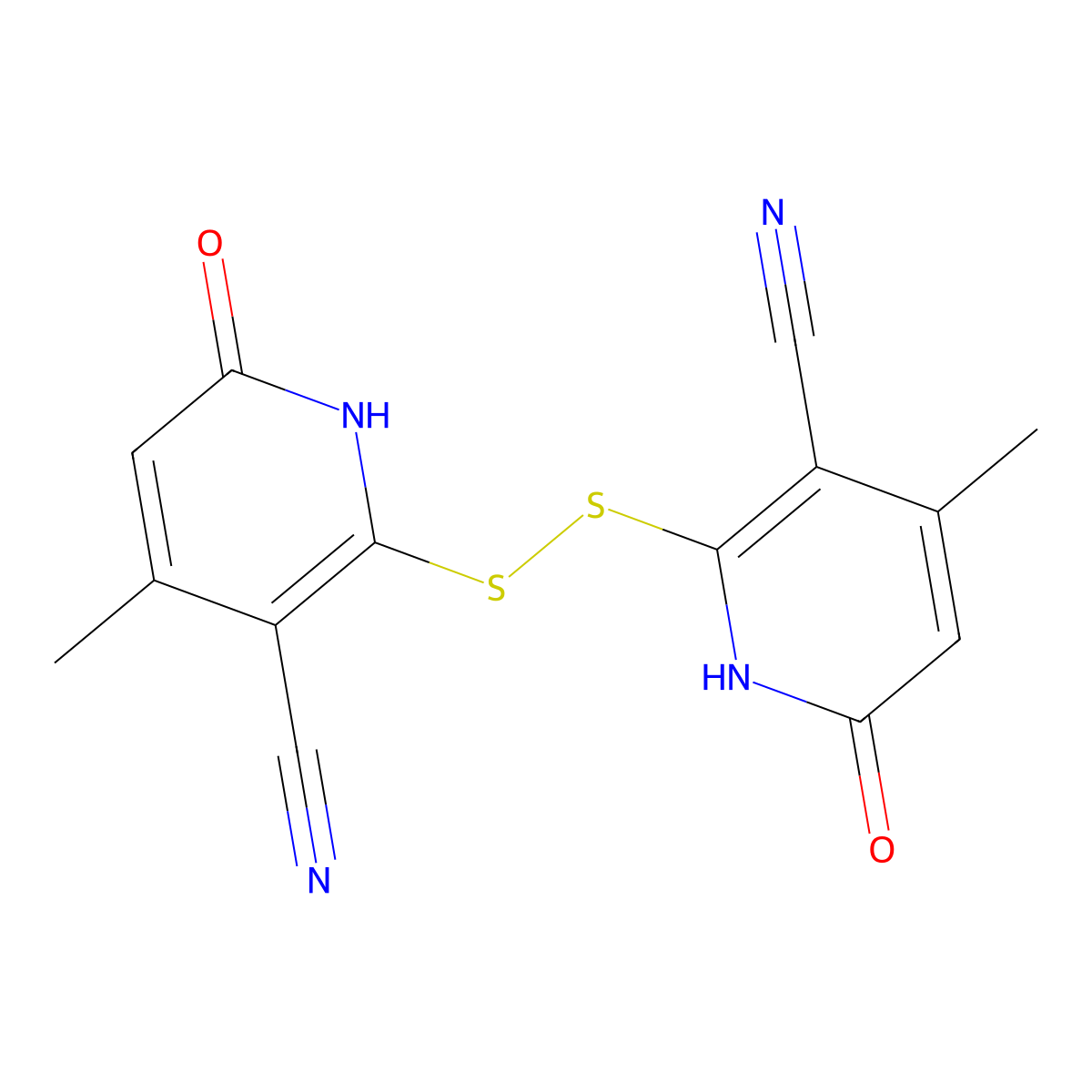 2-[(3-cyano-4-methyl-6-oxo-1H-pyridin-2-yl)disulfanyl]-4-methyl-6-oxo-1H-pyridine-3-carbonitrile molecular structure, CAS 6926-69-8