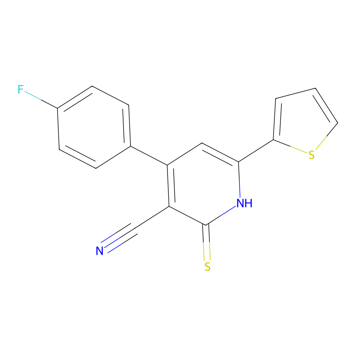 4-(4-fluorophenyl)-2-sulfanylidene-6-thiophen-2-yl-1H-pyridine-3-carbonitrile molecular structure, CAS 6926-89-2