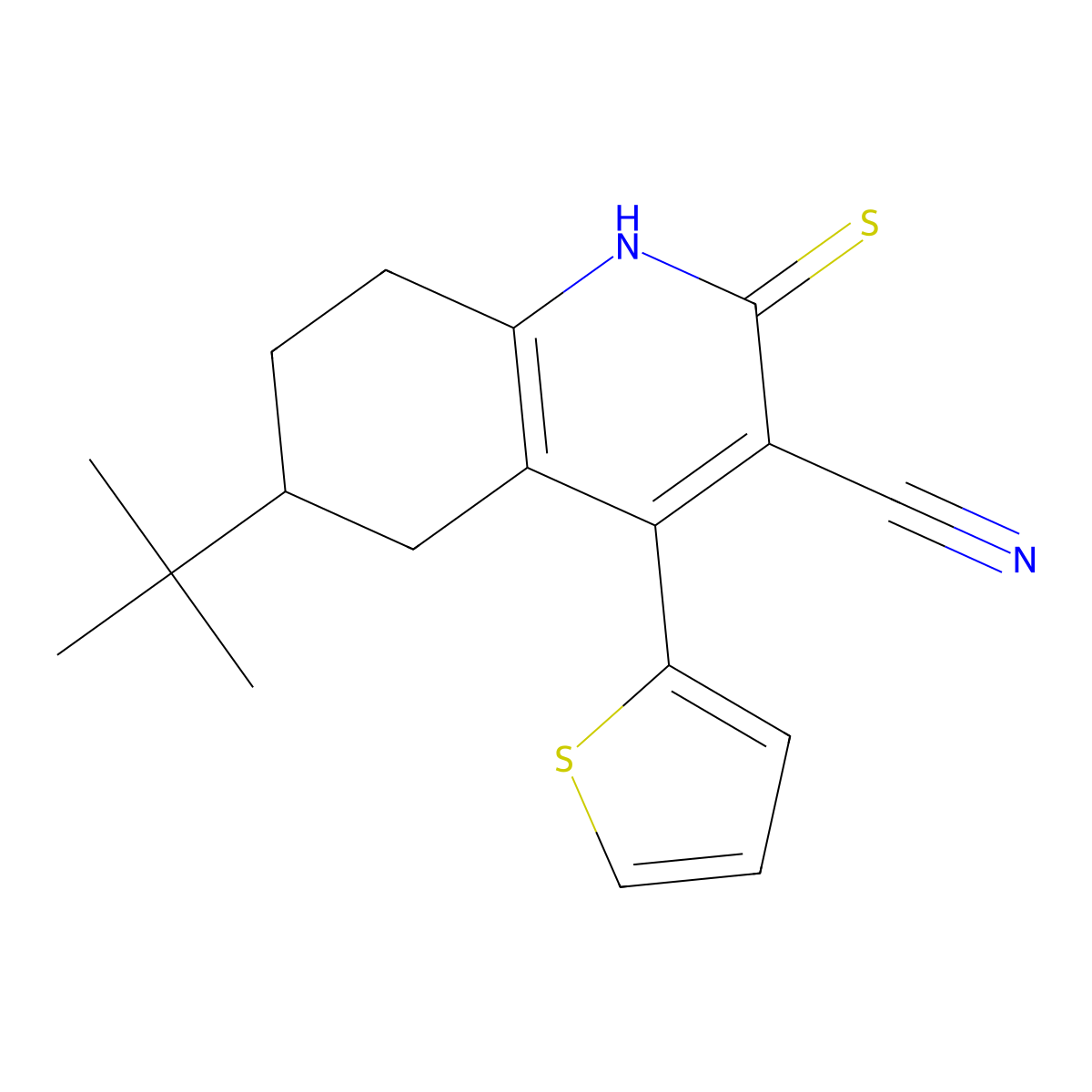 6-tert-butyl-2-sulfanylidene-4-thiophen-2-yl-5,6,7,8-tetrahydro-1H-quinoline-3-carbonitrile molecular structure, CAS 6926-90-5