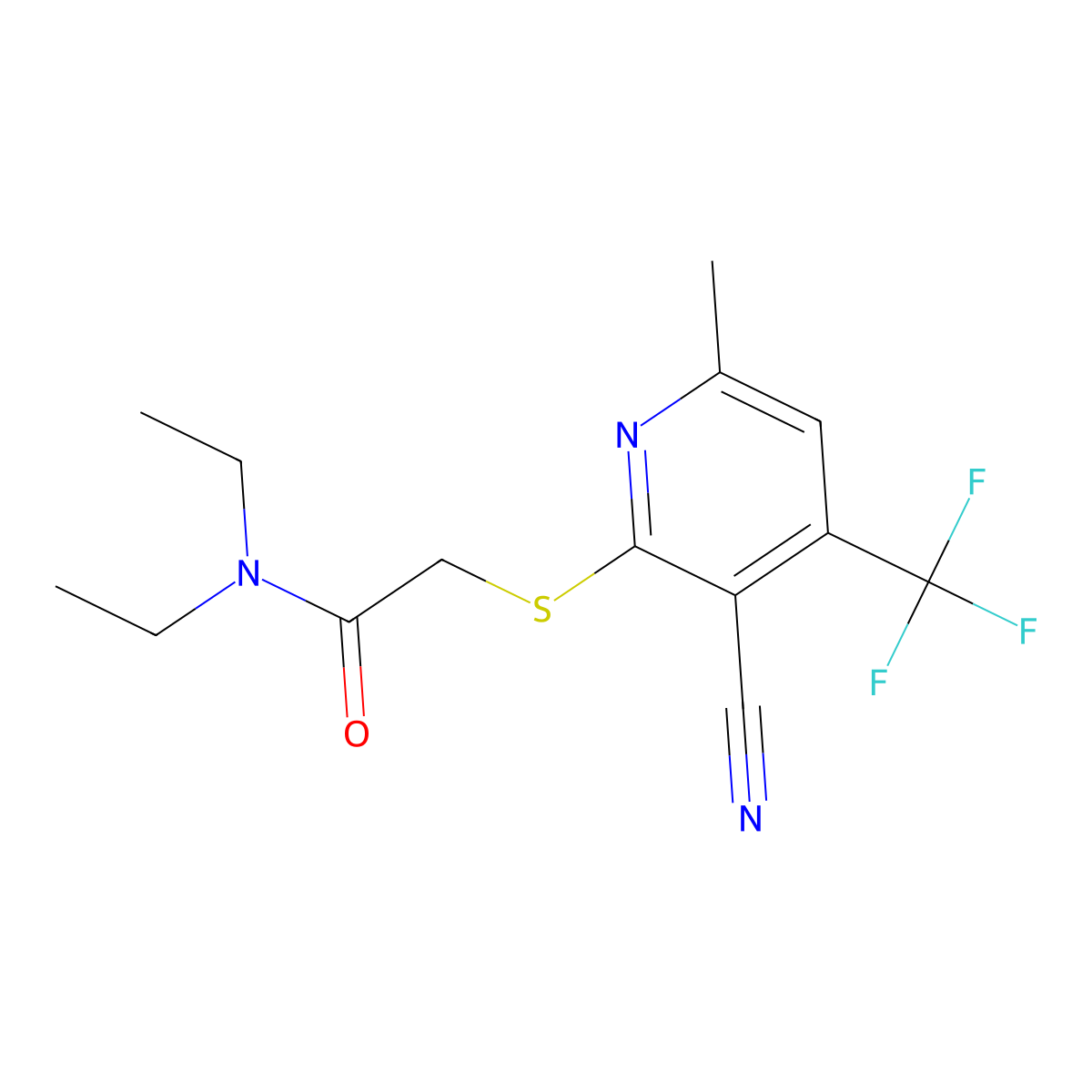 2-{[3-Cyano-6-methyl-4-(trifluoromethyl)pyridin-2-yl]sulfanyl}-N,N-diethylacetamide molecular structure, CAS 6926-93-8