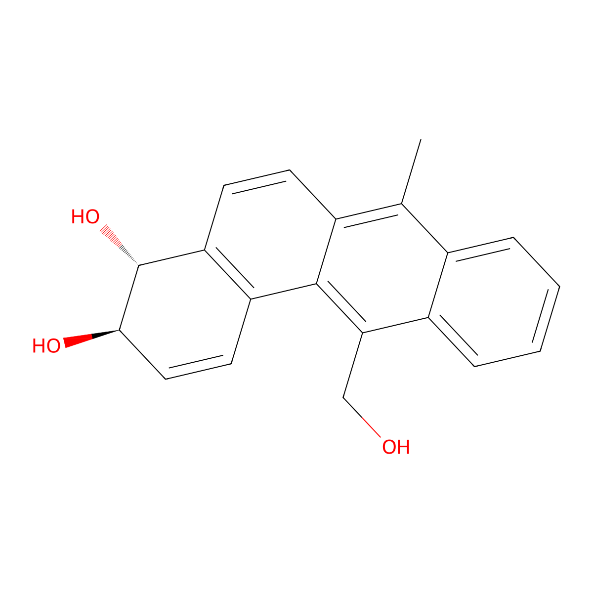 BENZ(a)ANTHRACENE-12-METHANOL, 3,4-DIHYDRO-3,4-DIHYDROXY-7-METHYL-, (E)- molecular structure, CAS 69260-83-9