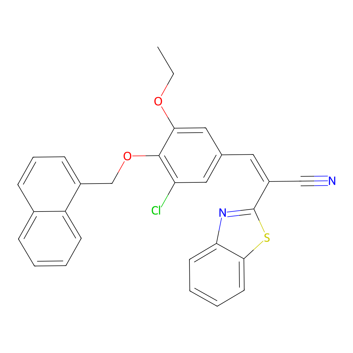 2-(1,3-Benzothiazol-2-yl)-3-{3-chloro-5-ethoxy-4-[(naphthalen-1-yl)methoxy]phenyl}prop-2-enenitrile molecular structure, CAS 6927-09-9