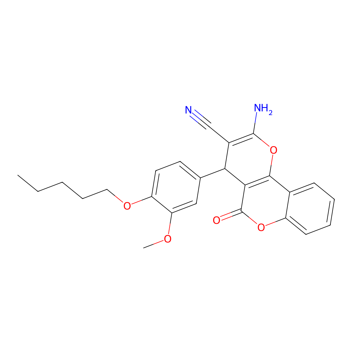 2-amino-4-(3-methoxy-4-pentoxyphenyl)-5-oxo-4H-pyrano[3,2-c]chromene-3-carbonitrile molecular structure, CAS 6927-18-0