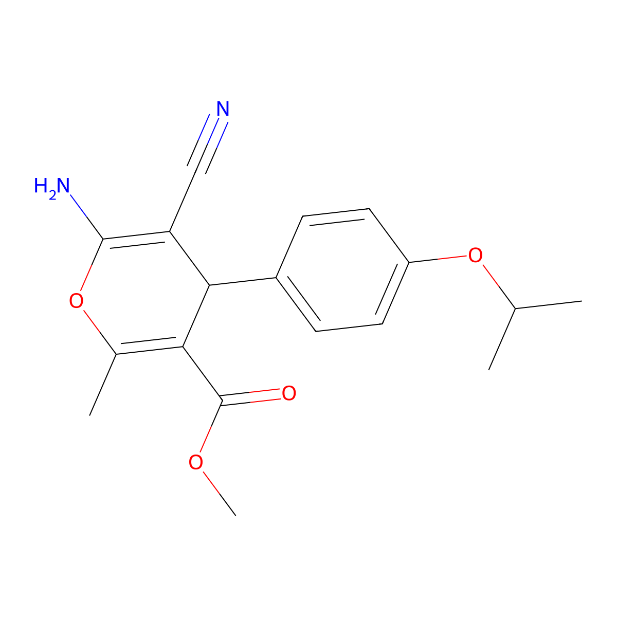 Methyl 6-amino-5-cyano-2-methyl-4-(4-propan-2-yloxyphenyl)-4H-pyran-3-carboxylate molecular structure, CAS 6927-20-4