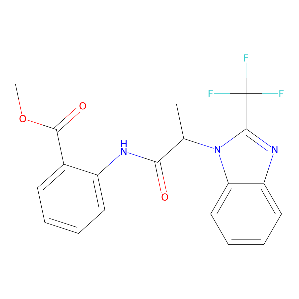 methyl 2-({2-[2-(trifluoromethyl)-1H-1,3-benzimidazol-1-yl]propanoyl}amino)benzenecarboxylate molecular structure, CAS 692732-71-1