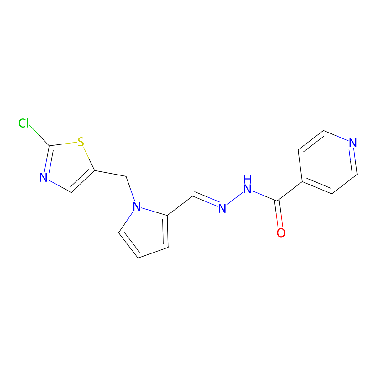 N'-[(1E)-{1-[(2-chloro-1,3-thiazol-5-yl)methyl]-1H-pyrrol-2-yl}methylidene]pyridine-4-carbohydrazide molecular structure, CAS 692732-75-5