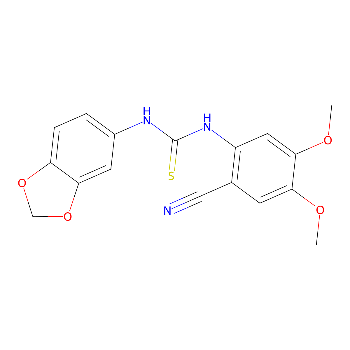 N-(1,3-benzodioxol-5-yl)-N'-(2-cyano-4,5-dimethoxyphenyl)thiourea molecular structure, CAS 692732-83-5