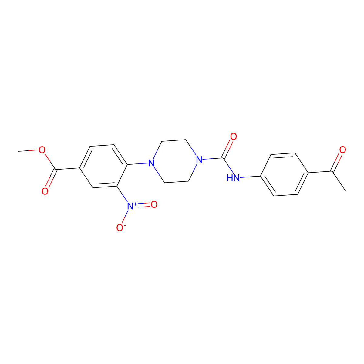 Methyl 4-{4-[(4-acetylanilino)carbonyl]piperazino}-3-nitrobenzenecarboxylate molecular structure, CAS 692732-85-7