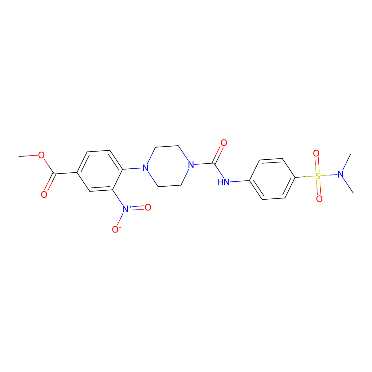 Methyl 4-[4-({4-[(dimethylamino)sulfonyl]anilino}carbonyl)piperazino]-3-nitrobenzenecarboxylate molecular structure, CAS 692732-99-3
