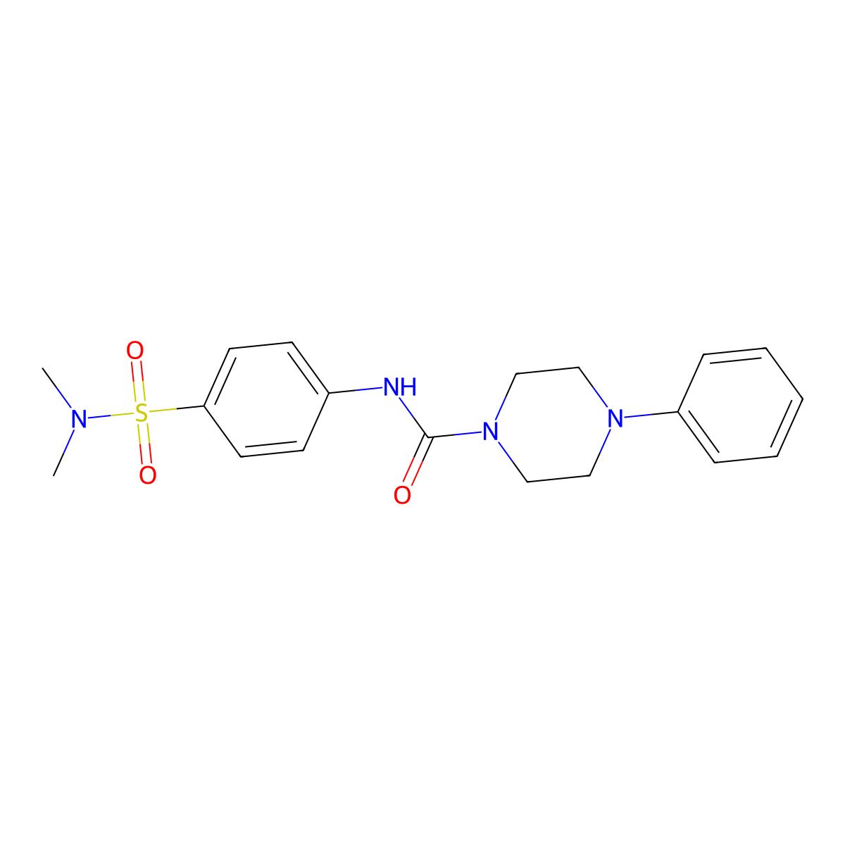 N-{4-[(dimethylamino)sulfonyl]phenyl}-4-phenyltetrahydro-1(2H)-pyrazinecarboxamide molecular structure, CAS 692733-01-0