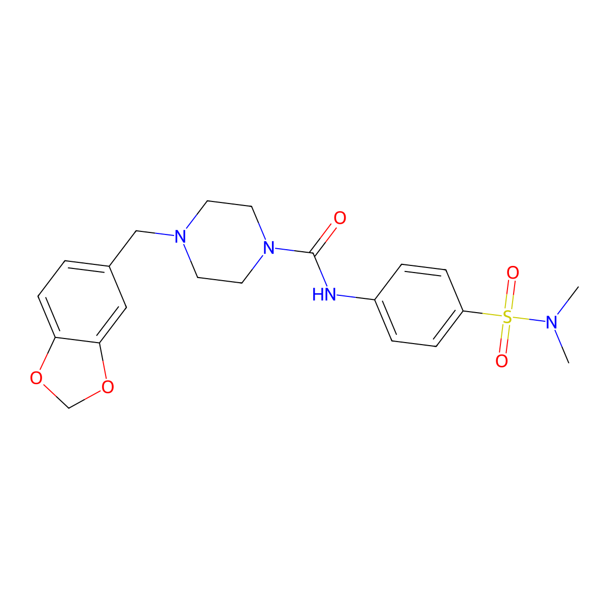 4-(1,3-benzodioxol-5-ylmethyl)-N-[4-(dimethylsulfamoyl)phenyl]piperazine-1-carboxamide molecular structure, CAS 692733-07-6