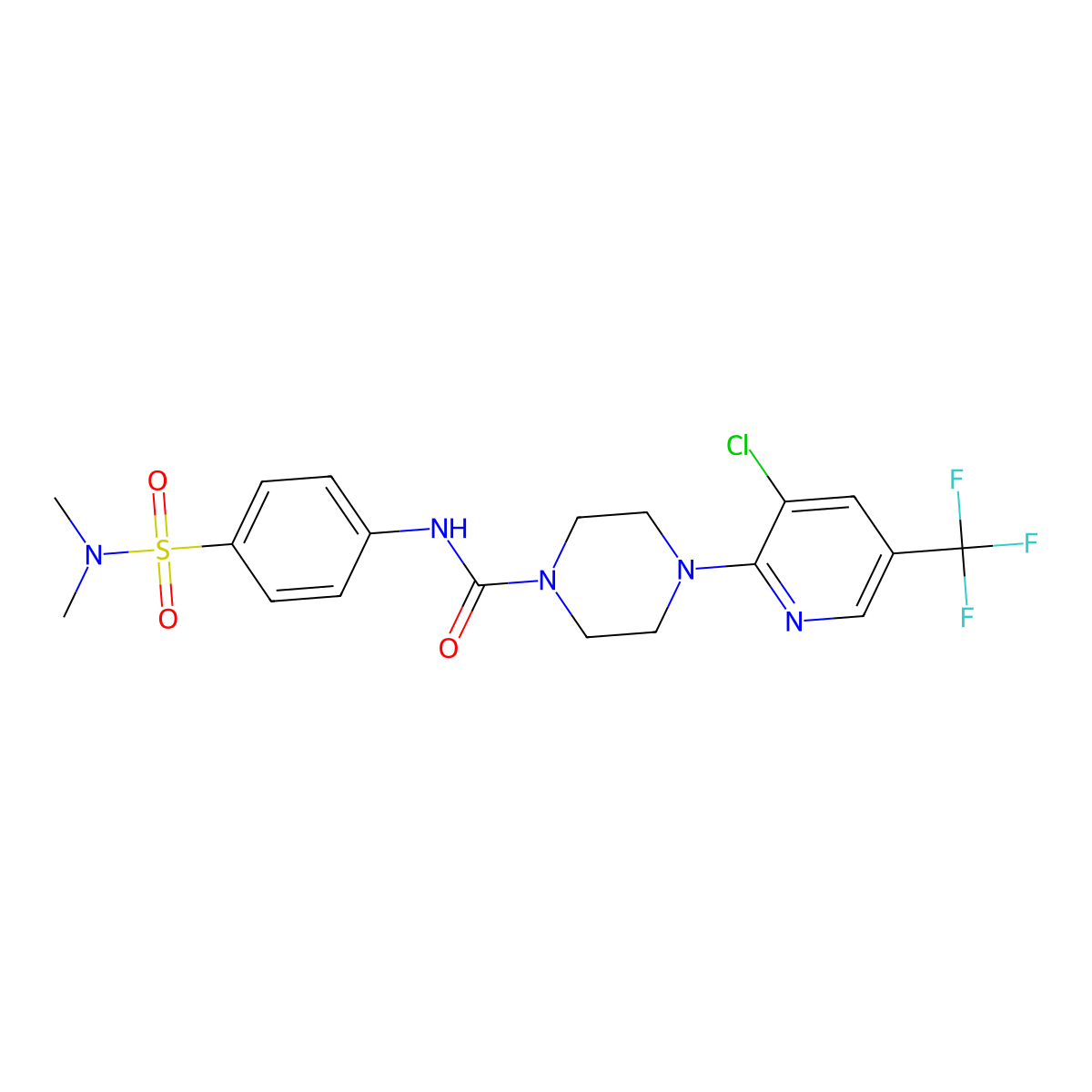 4-[3-chloro-5-(trifluoromethyl)pyridin-2-yl]-N-[4-(dimethylsulfamoyl)phenyl]piperazine-1-carboxamide molecular structure, CAS 692733-09-8
