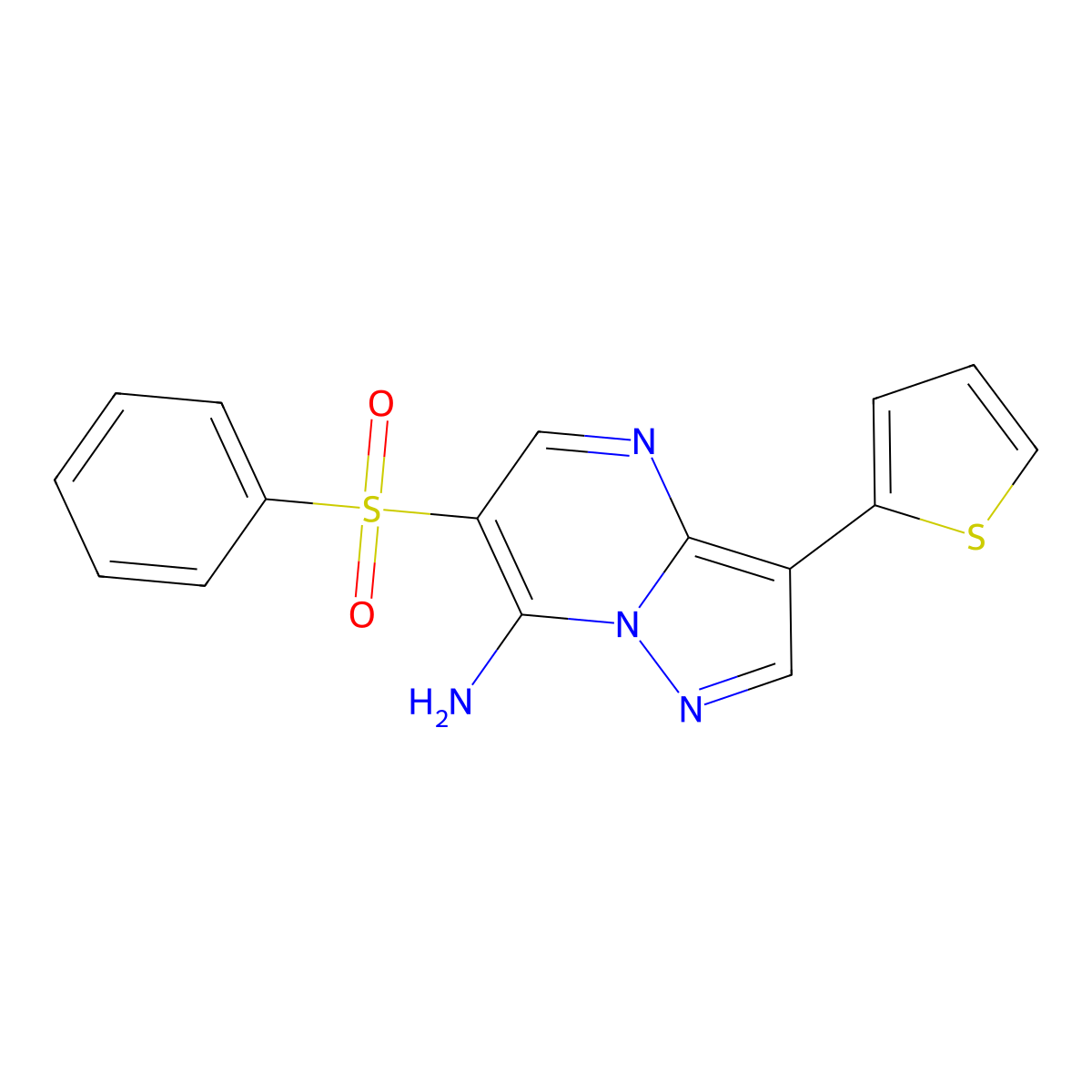6-(Phenylsulfonyl)-3-(2-thienyl)pyrazolo[1,5-a]pyrimidin-7-amine molecular structure, CAS 692733-11-2