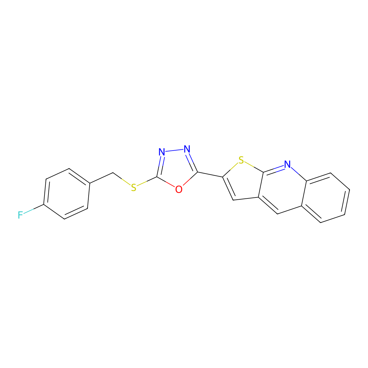 2-{5-[(4-Fluorobenzyl)sulfanyl]-1,3,4-oxadiazol-2-yl}thieno[2,3-b]quinoline molecular structure, CAS 692737-18-1