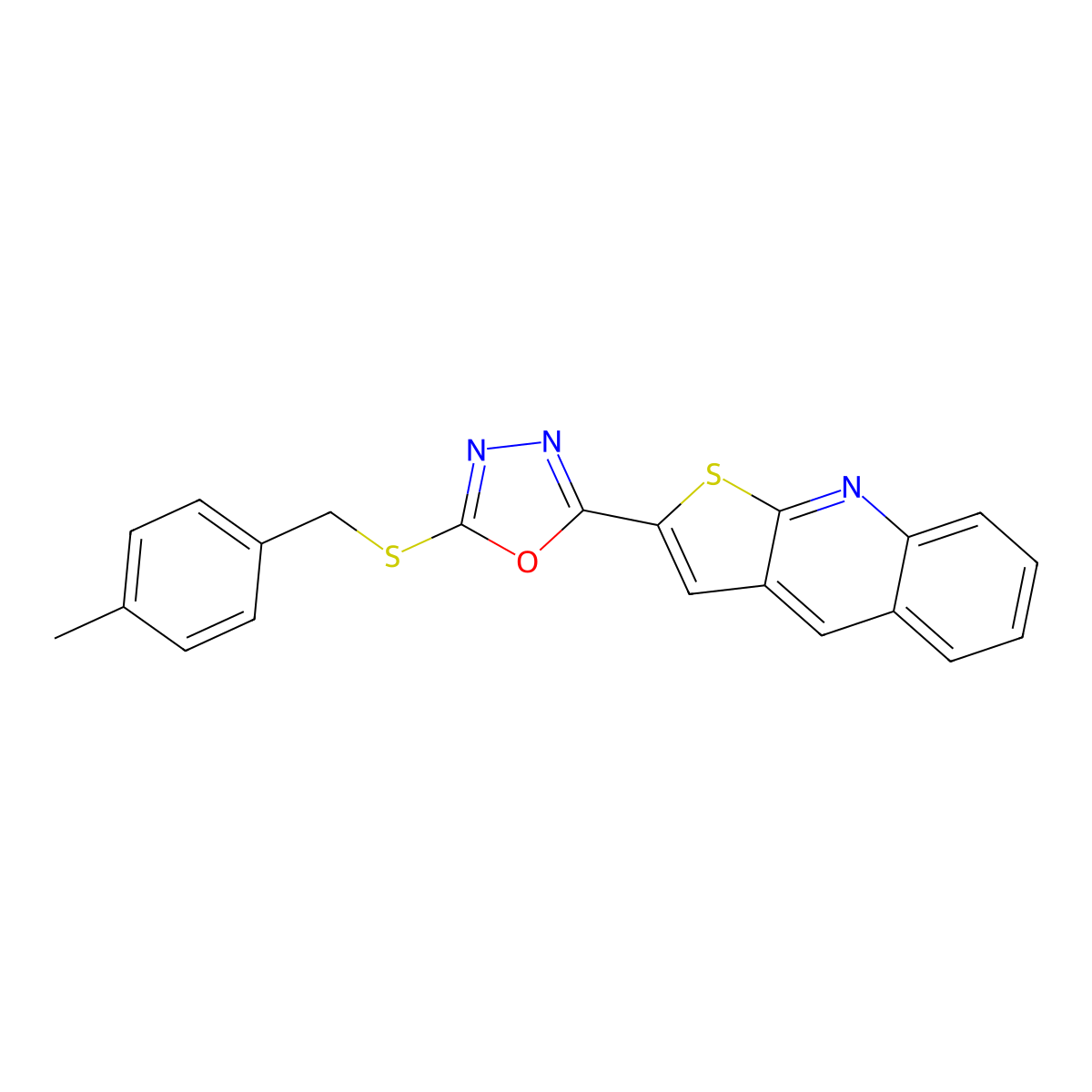 2-{5-[(4-Methylbenzyl)sulfanyl]-1,3,4-oxadiazol-2-yl}thieno[2,3-b]quinoline molecular structure, CAS 692737-19-2