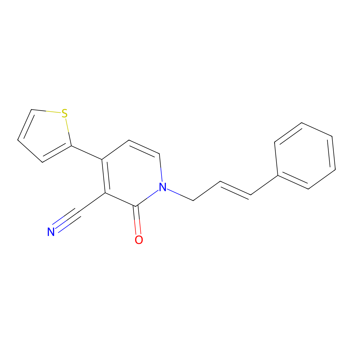 2-oxo-1-[(2E)-3-phenylprop-2-en-1-yl]-4-(thiophen-2-yl)-1,2-dihydropyridine-3-carbonitrile molecular structure, CAS 692738-04-8