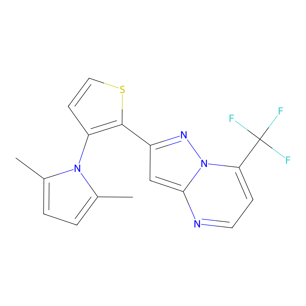 2-[3-(2,5-dimethyl-1H-pyrrol-1-yl)-2-thienyl]-7-(trifluoromethyl)pyrazolo[1,5-a]pyrimidine molecular structure, CAS 692738-09-3