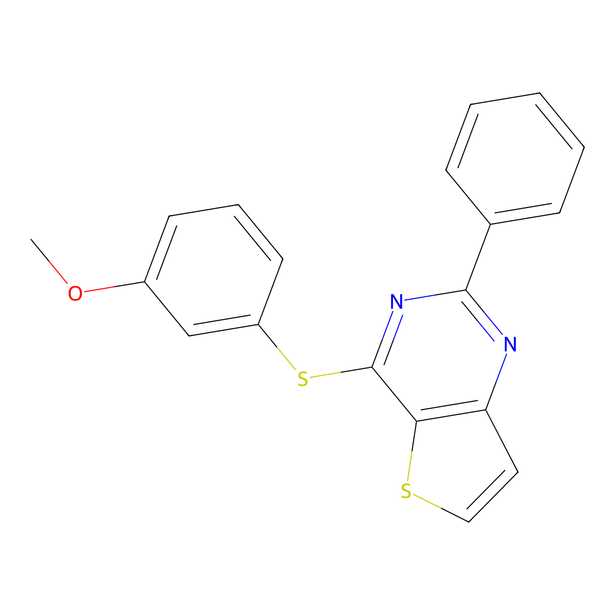 Methyl 3-[(2-phenylthieno[3,2-d]pyrimidin-4-yl)sulfanyl]phenyl ether molecular structure, CAS 692738-30-0