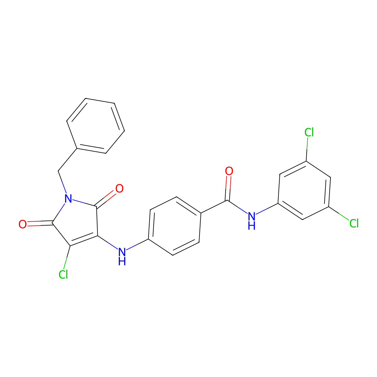 1-[4-(1-benzyl-4-chloro-2,5-dihydro-1H-3-pyrrolyla mino)phenylcarboxamido]-3,5-dichlorobenzene molecular structure, CAS 692742-80-6