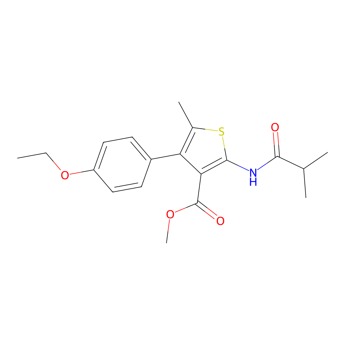 Methyl 4-(4-ethoxyphenyl)-2-isobutyramido-5-methylthiophene-3-carboxylate molecular structure, CAS 692743-39-8
