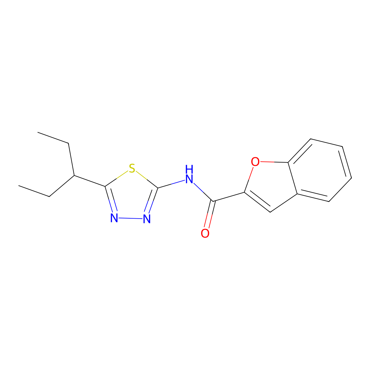 N-[5-(pentan-3-yl)-1,3,4-thiadiazol-2-yl]-1-benzofuran-2-carboxamide molecular structure, CAS 692743-64-9