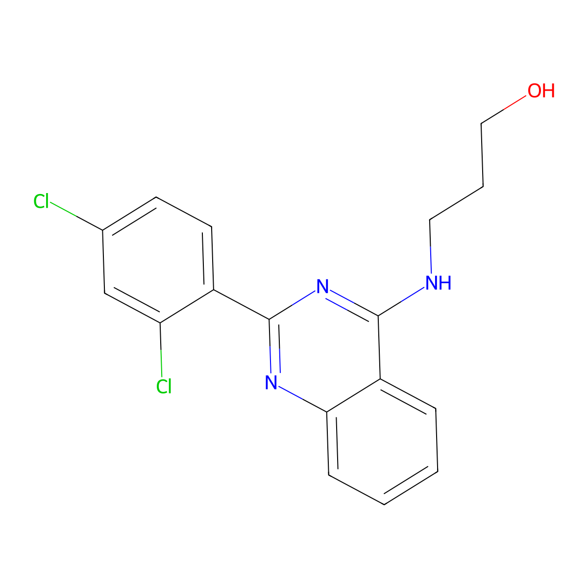 3-[[2-(2,4-Dichlorophenyl)quinazolin-4-yl]amino]propan-1-ol molecular structure, CAS 692745-03-2