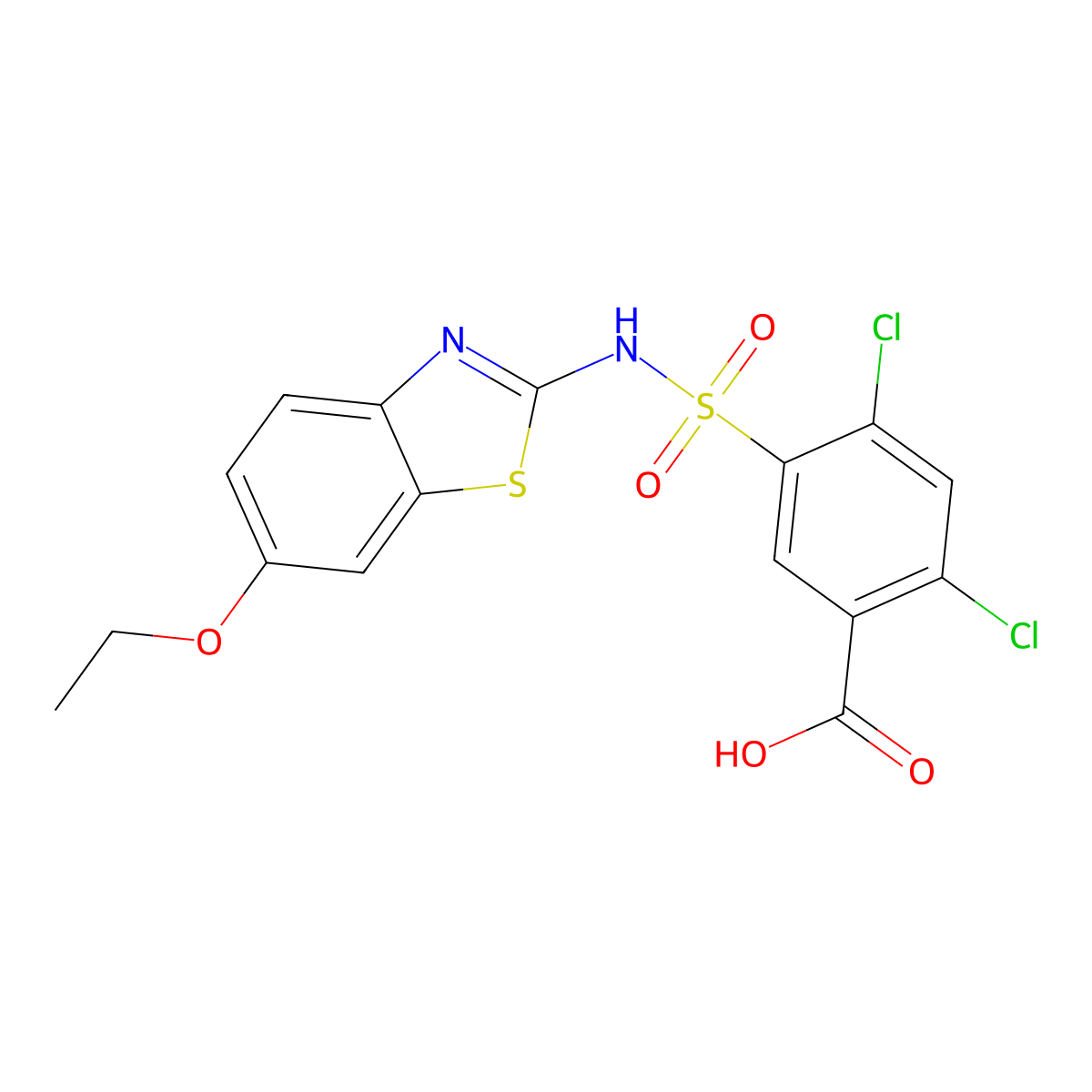 2,4-Dichloro-5-[(6-ethoxy-1,3-benzothiazol-2-yl)sulfamoyl]benzoic acid molecular structure, CAS 692745-62-3