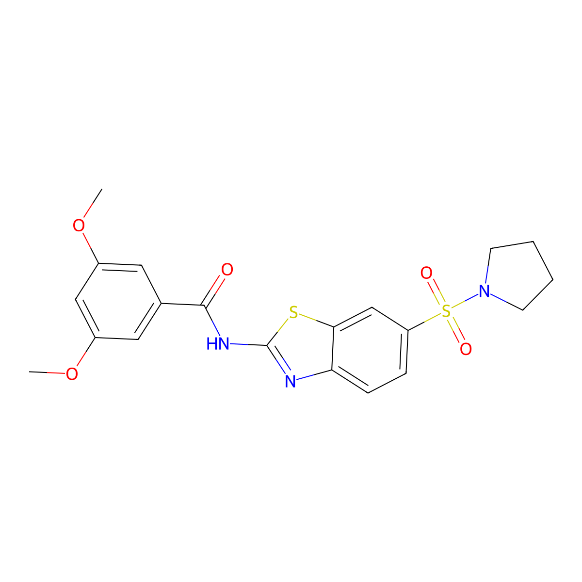 3,5-dimethoxy-N-(6-(pyrrolidin-1-ylsulfonyl)benzo[d]thiazol-2-yl)benzamide molecular structure, CAS 692745-95-2