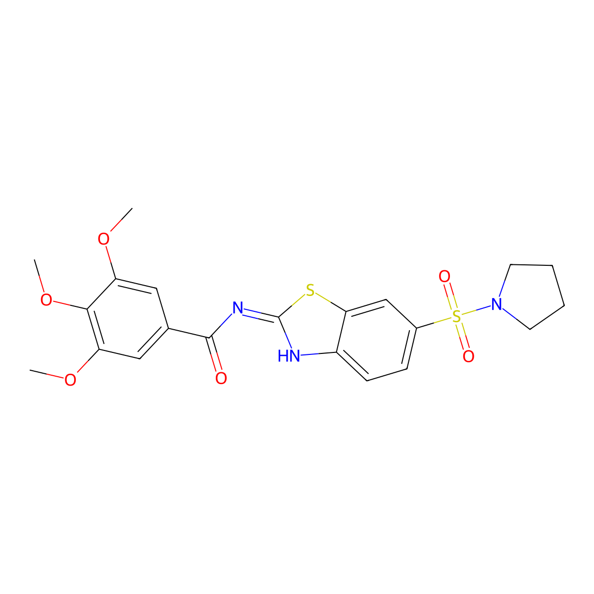 3,4,5-trimethoxy-N-[(2E)-6-(pyrrolidin-1-ylsulfonyl)-1,3-benzothiazol-2(3H)-ylidene]benzamide molecular structure, CAS 692745-96-3