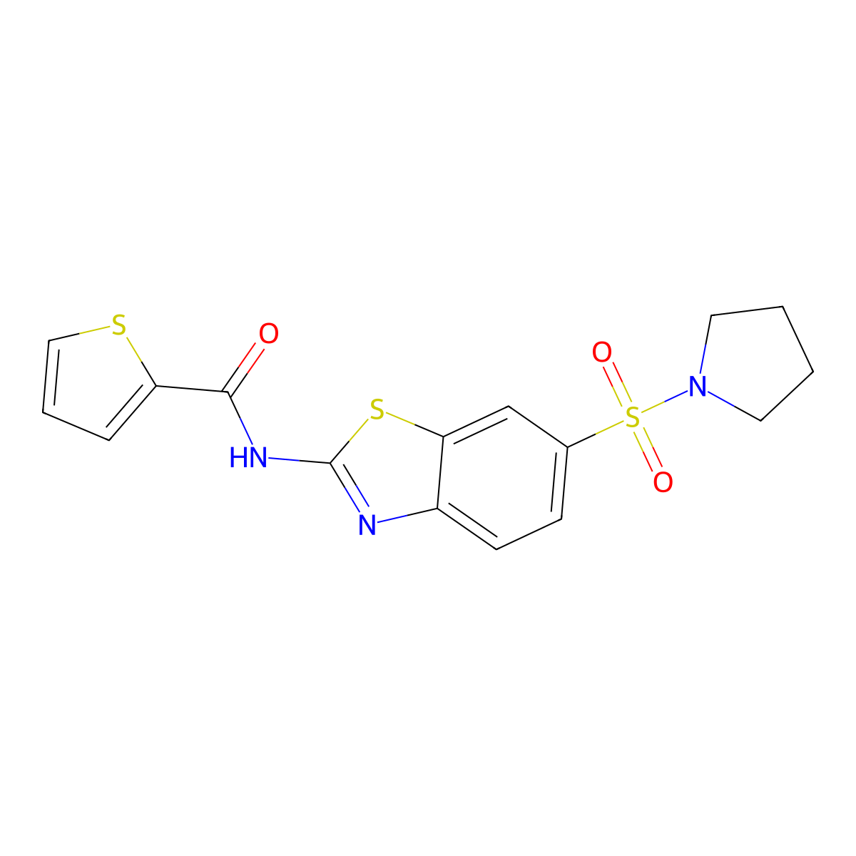 N-[6-(1-pyrrolidinylsulfonyl)-1,3-benzothiazol-2-yl]-2-thiophenecarboxamide molecular structure, CAS 692745-98-5