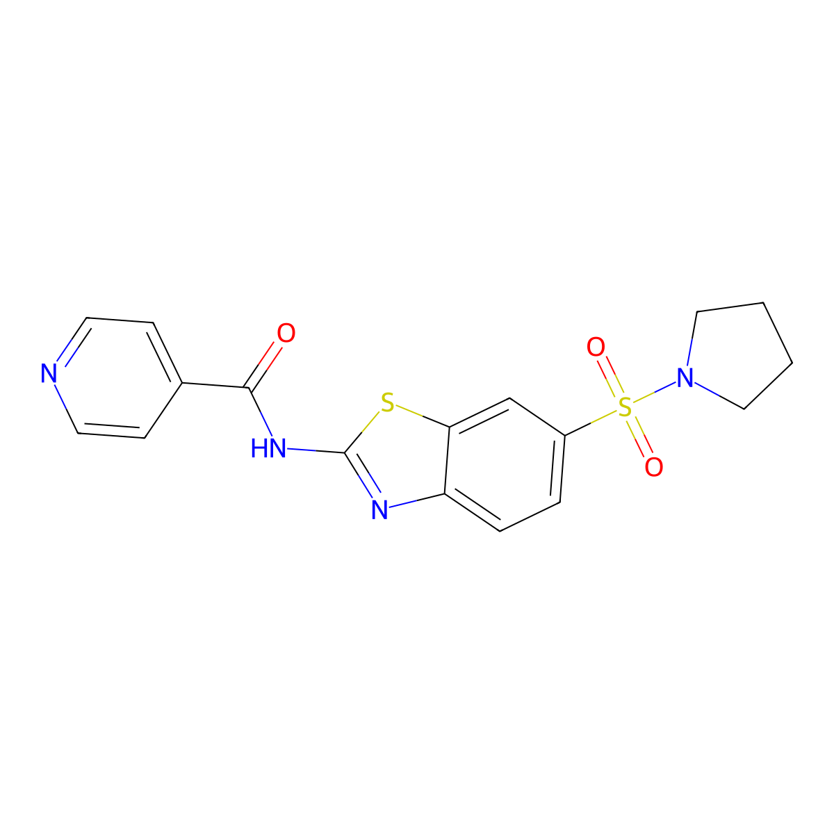 N-[6-(pyrrolidin-1-ylsulfonyl)-1,3-benzothiazol-2-yl]pyridine-4-carboxamide molecular structure, CAS 692746-00-2