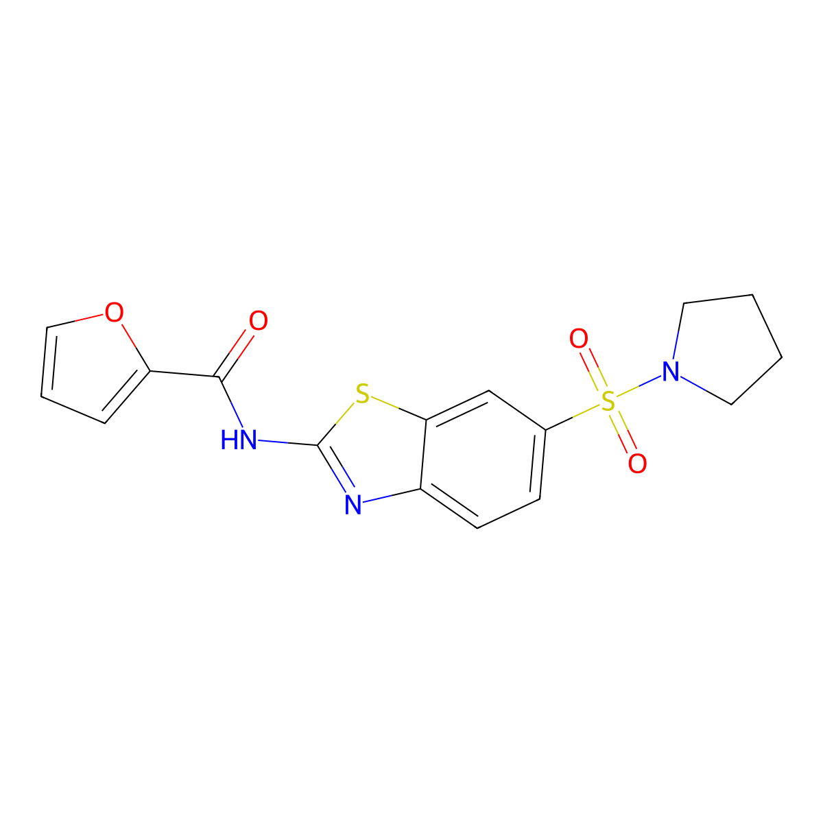 N-[6-(1-pyrrolidinylsulfonyl)-1,3-benzothiazol-2-yl]-2-furamide molecular structure, CAS 692746-02-4