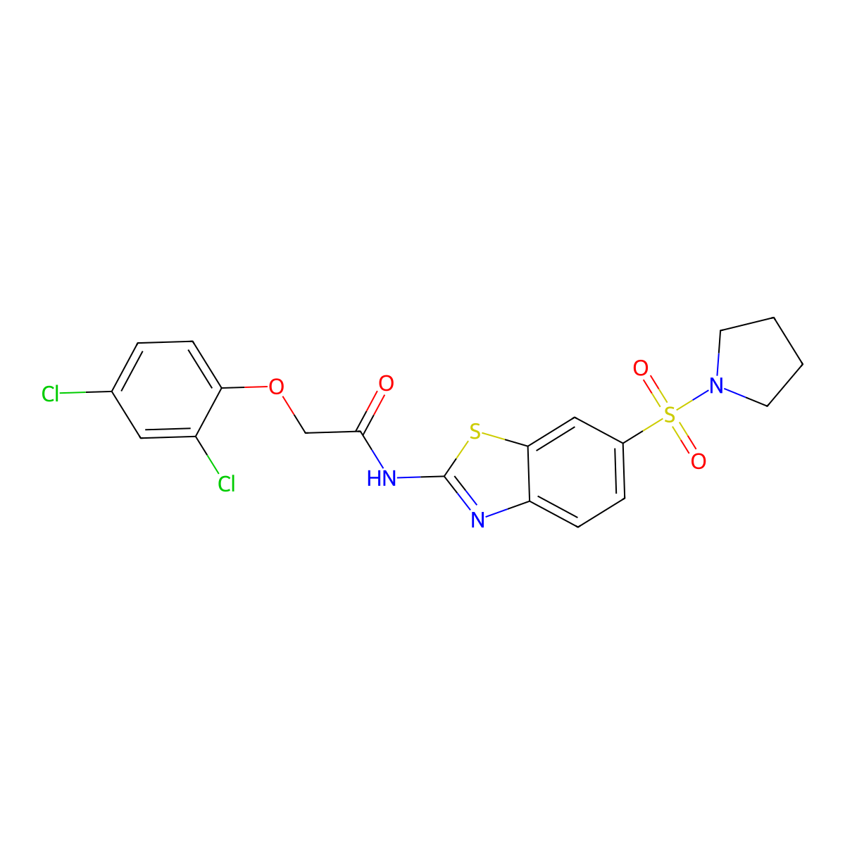 2-(2,4-dichlorophenoxy)-N-(6-(pyrrolidin-1-ylsulfonyl)benzo[d]thiazol-2-yl)acetamide molecular structure, CAS 692746-04-6
