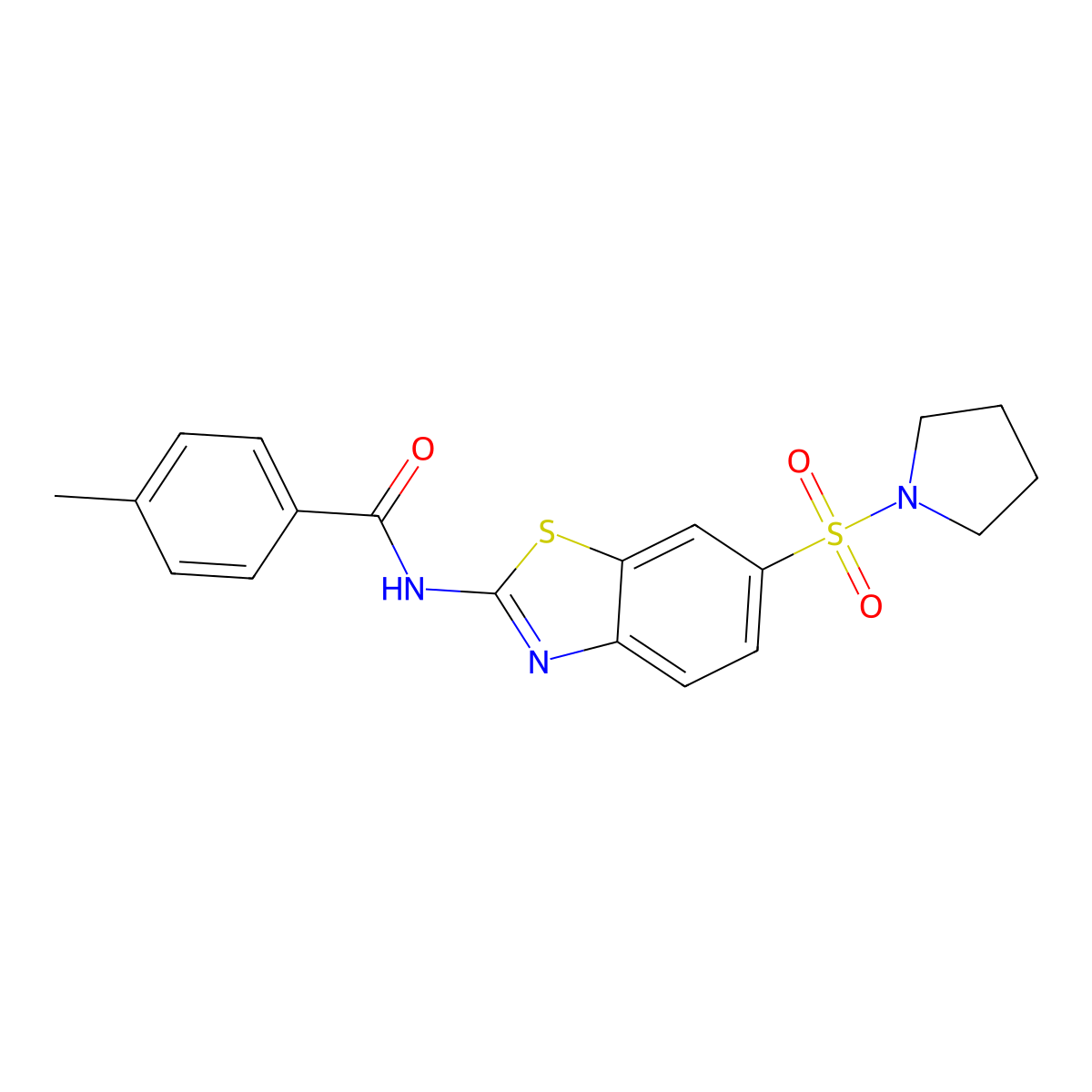 4-methyl-N-(6-(pyrrolidin-1-ylsulfonyl)benzo[d]thiazol-2-yl)benzamide molecular structure, CAS 692746-06-8