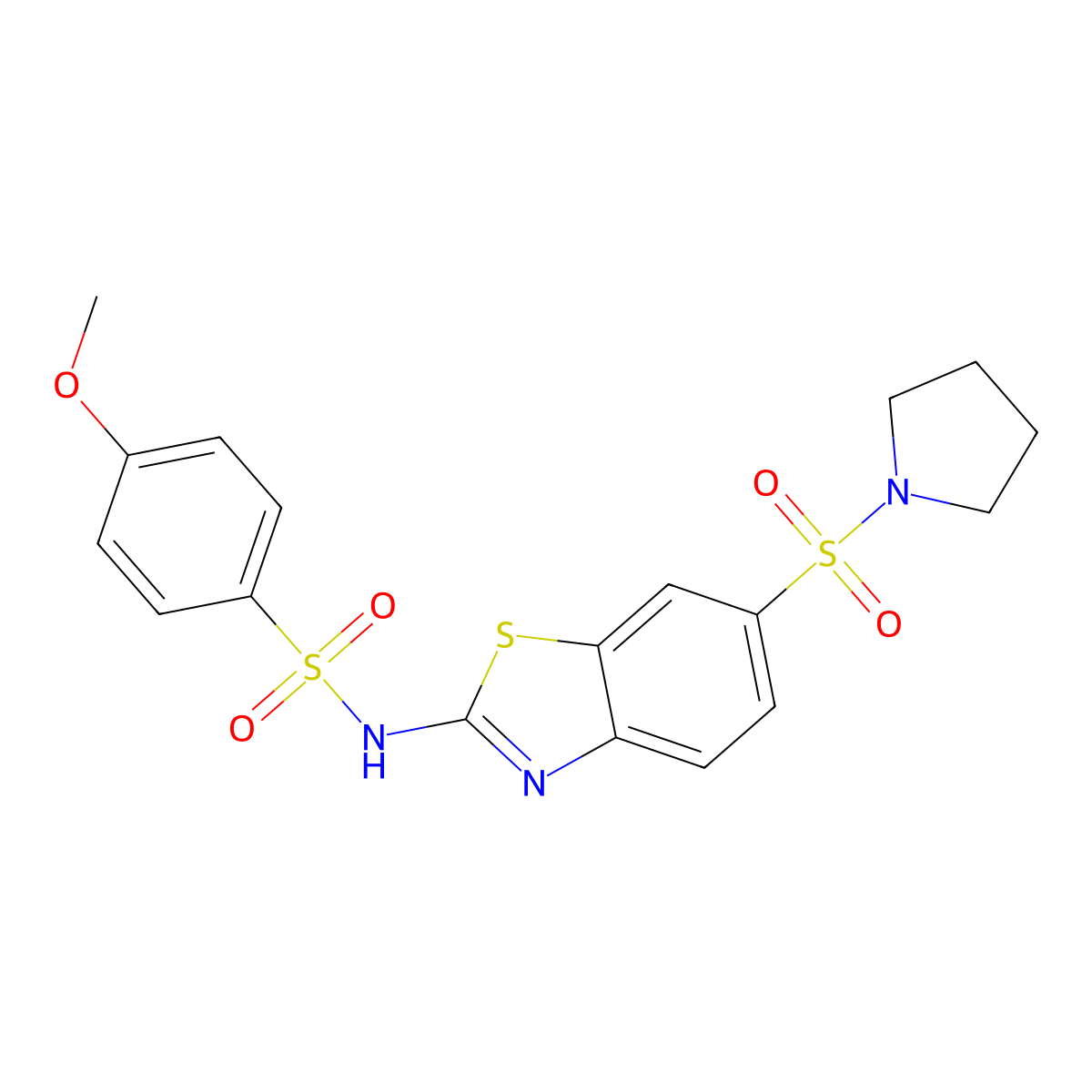 2-{[(4-Methoxyphenyl)sulfonyl]amino}-6-(pyrrolidinylsulfonyl)benzothiazole molecular structure, CAS 692746-07-9