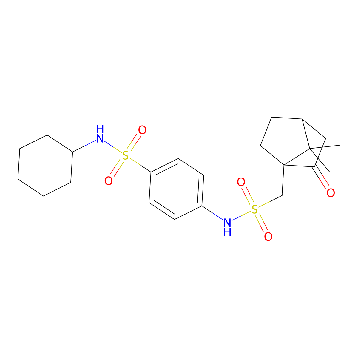 N-cyclohexyl-4-[(7,7-dimethyl-3-oxo-4-bicyclo[2.2.1]heptanyl)methylsulfonylamino]benzenesulfonamide molecular structure, CAS 692746-35-3