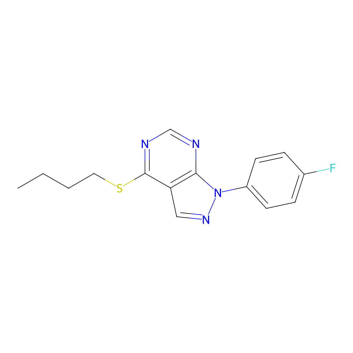 4-(butylthio)-1-(4-fluorophenyl)-1H-pyrazolo[3,4-d]pyrimidine molecular structure, CAS 692746-43-3