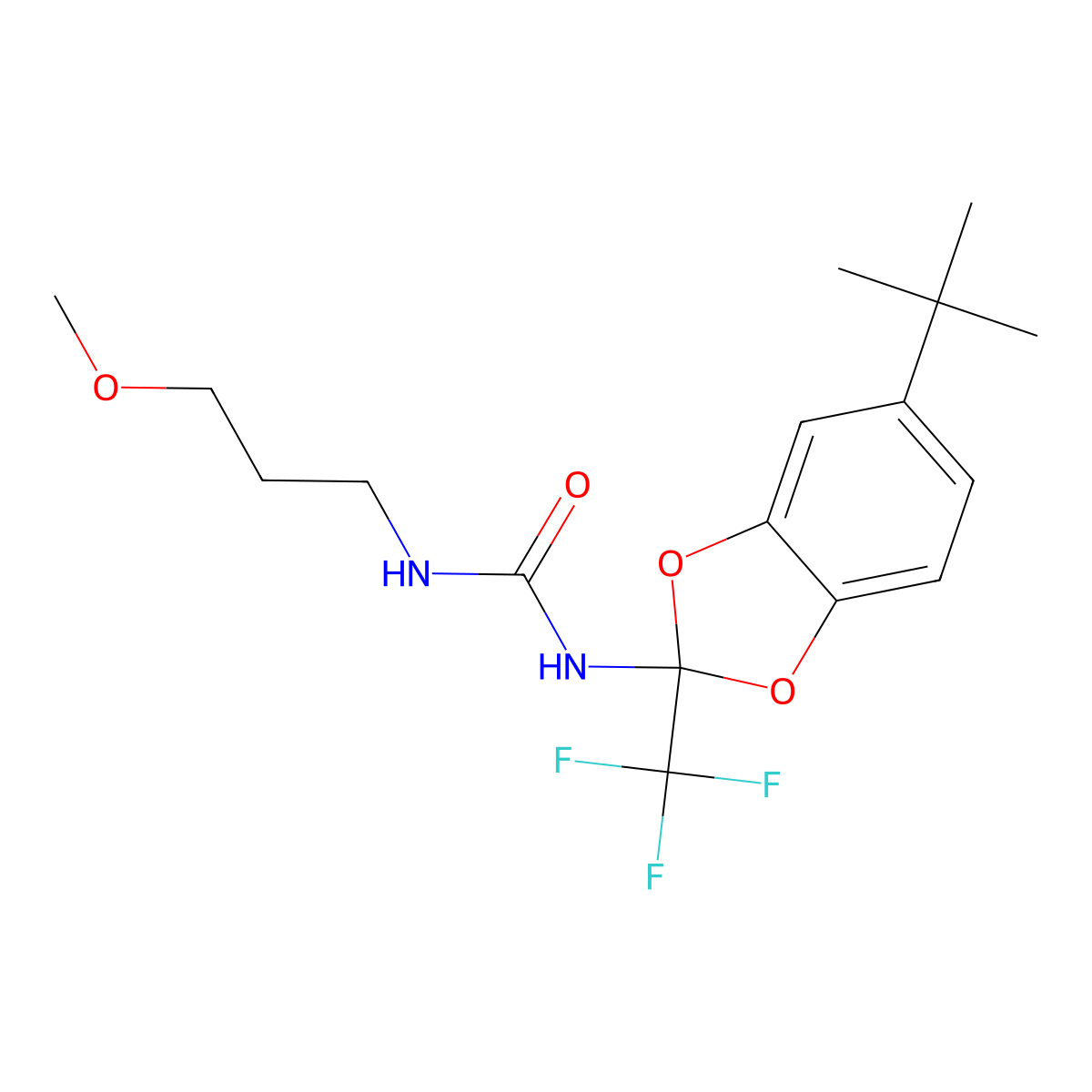 1-(5-(Tert-butyl)-2-(trifluoromethyl)benzo[d][1,3]dioxol-2-yl)-3-(3-methoxypropyl)urea molecular structure, CAS 692746-76-2