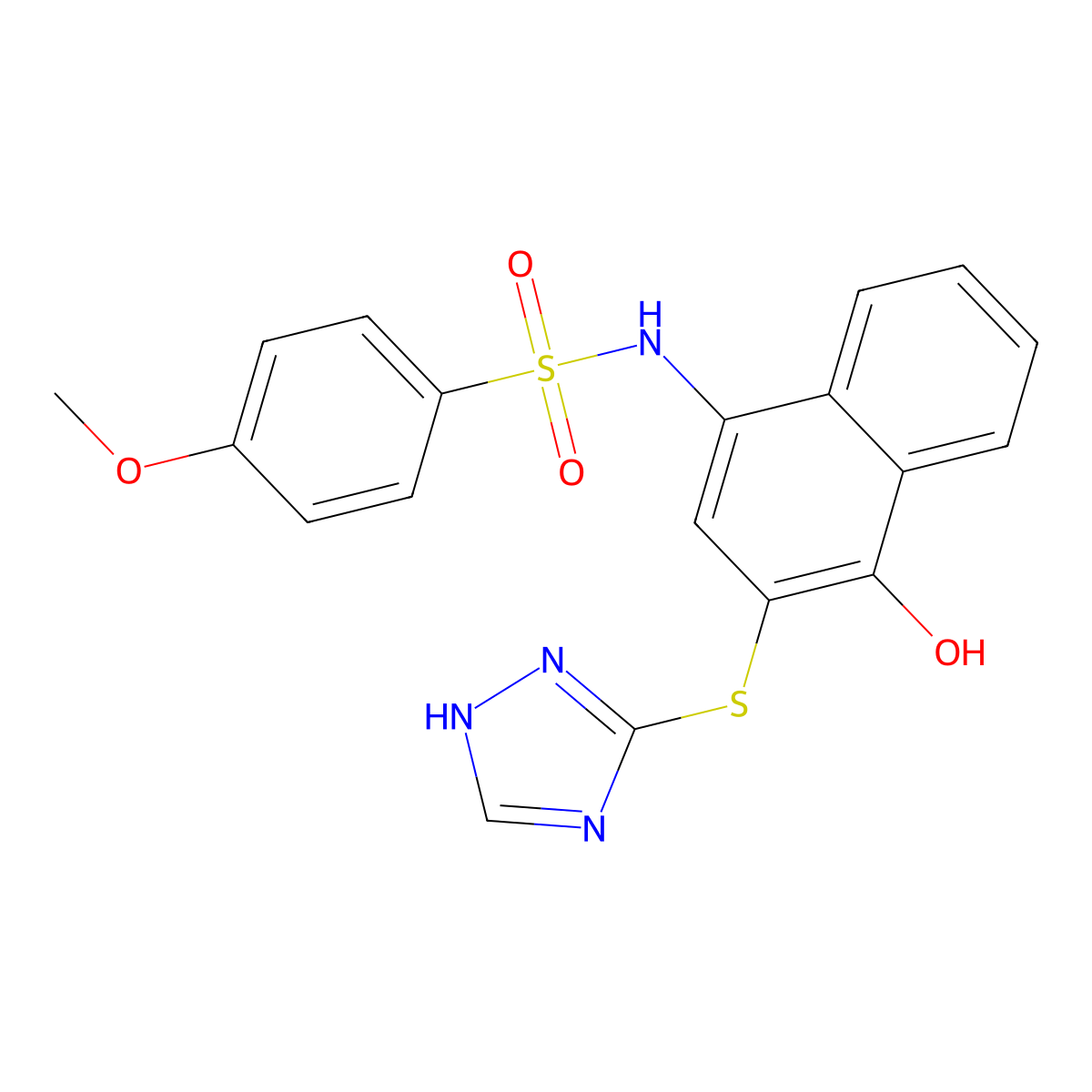 N-[4-hydroxy-3-(1H-1,2,4-triazol-5-ylsulfanyl)naphthalen-1-yl]-4-methoxybenzenesulfonamide molecular structure, CAS 692746-91-1