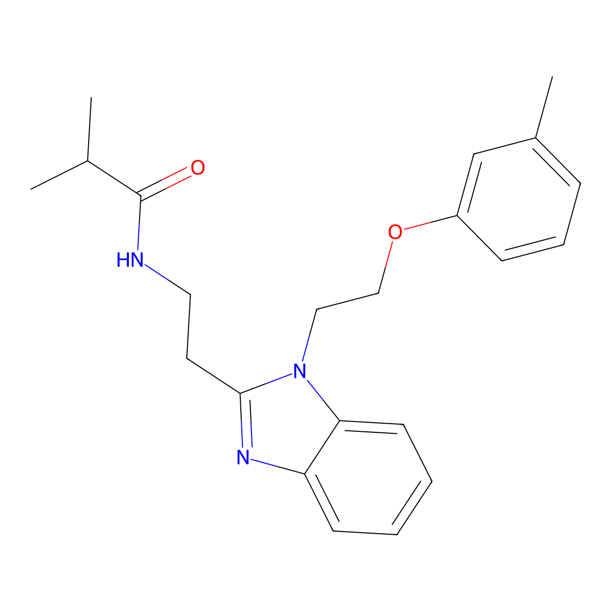 2-methyl-N-[2-[1-[2-(3-methylphenoxy)ethyl]benzimidazol-2-yl]ethyl]propanamide molecular structure, CAS 692747-11-8