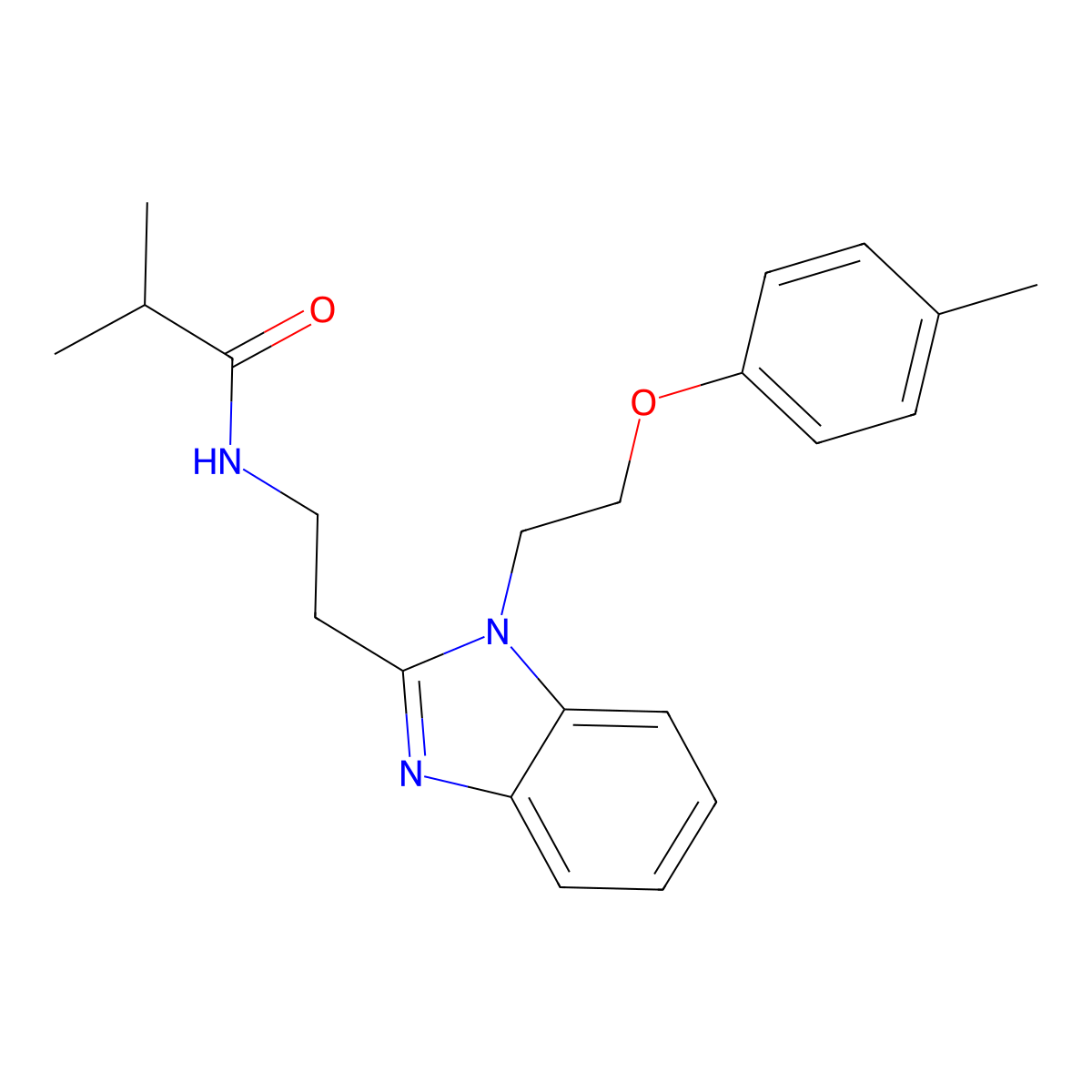 2-methyl-N-[2-[1-[2-(4-methylphenoxy)ethyl]-2-benzimidazolyl]ethyl]propanamide molecular structure, CAS 692747-12-9