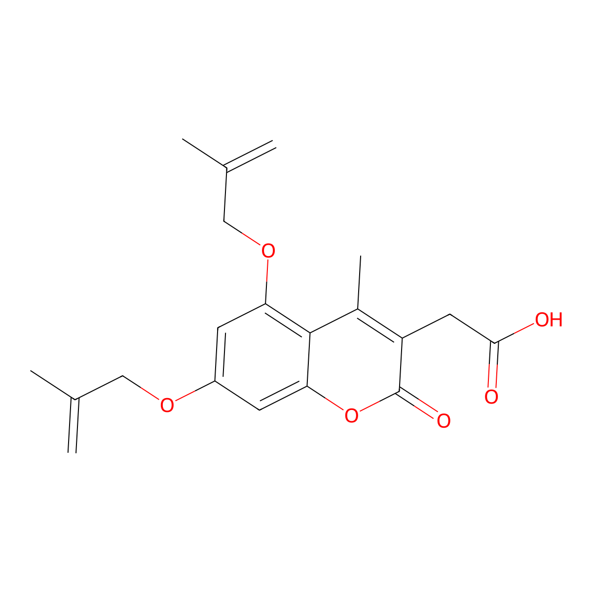 2-[4-Methyl-5,7-bis(2-methylprop-2-enoxy)-2-oxochromen-3-yl]acetic acid molecular structure, CAS 692747-27-6