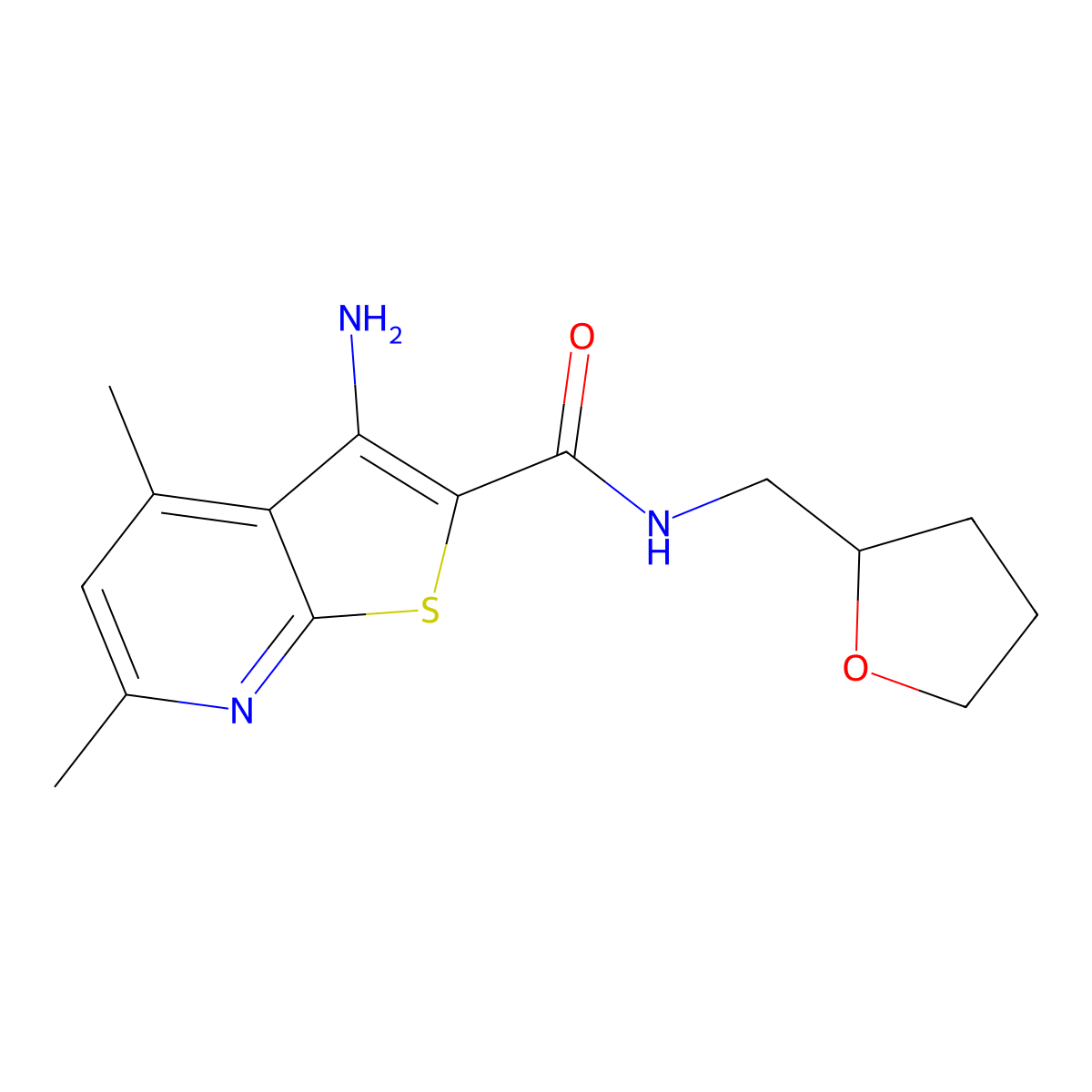 3-amino-4,6-dimethyl-N-[(oxolan-2-yl)methyl]thieno[2,3-b]pyridine-2-carboxamide molecular structure, CAS 692747-80-1