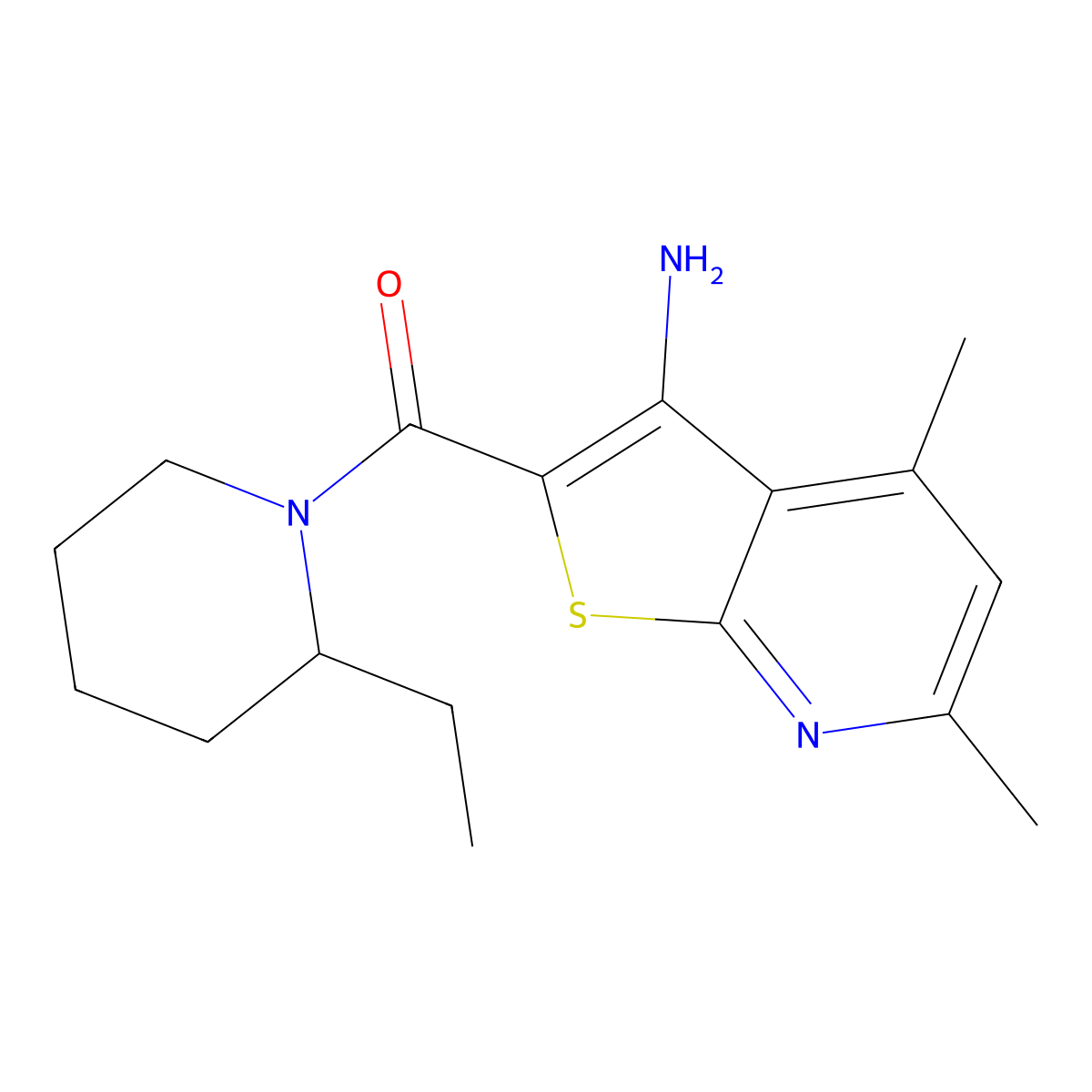 3-Amino-4,6-dimethylthiopheno[2,3-b]pyridin-2-yl 2-ethylpiperidyl ketone molecular structure, CAS 692747-81-2