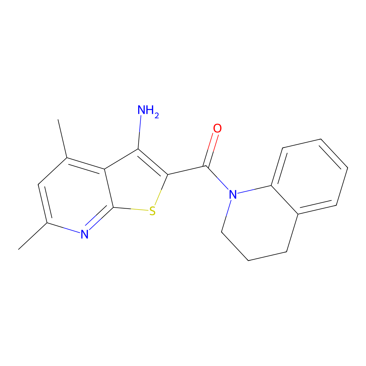 (3-amino-4,6-dimethylthieno[2,3-b]pyridin-2-yl)(3,4-dihydroquinolin-1(2H)-yl)methanone molecular structure, CAS 692747-83-4