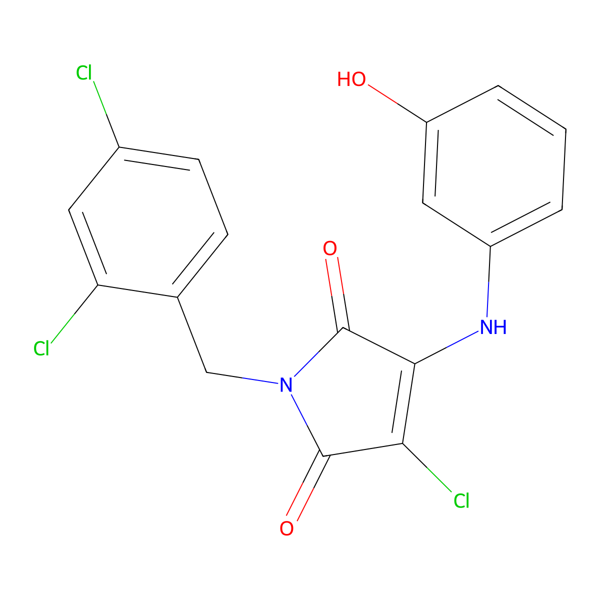 3-Chloro-1-(2,4-dichlorobenzyl)-4-((3-hydroxyphenyl)amino)-1H-pyrrole-2,5-dione molecular structure, CAS 692748-71-3